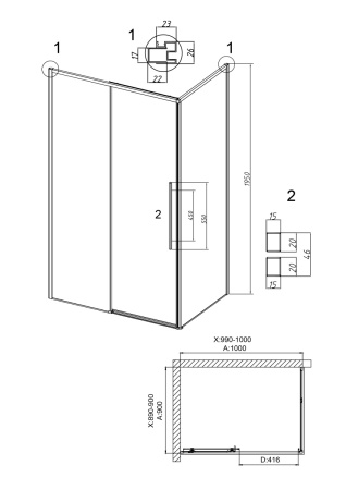 Душевой уголок Grossman Galaxy 120.K33.01.1090.10.00 100х90 стекло прозрачное профиль хром без поддона